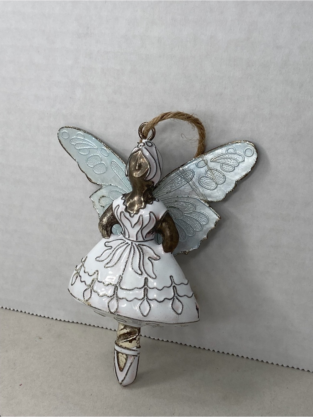 Vintage Style Enamel Ballerina Fairy Ornament White Cloisonne Butterfly Wings